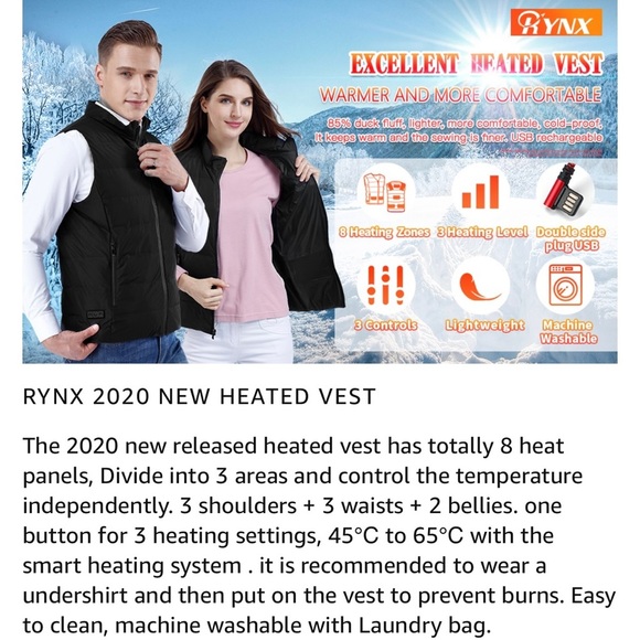 Heated Vest for Women Men,USB, Black, power bank￼not included - Picture 2 of 9